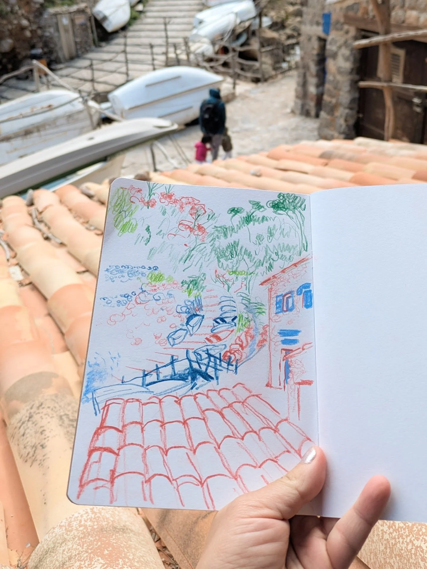 Sketches from our time in the sun (though not always the warmth). M also sketched 💛🌞 

I used to always sketch on pencil or ink when away, but I've started carrying a variety of colours for when the kids inevitably also want to draw... And it gives