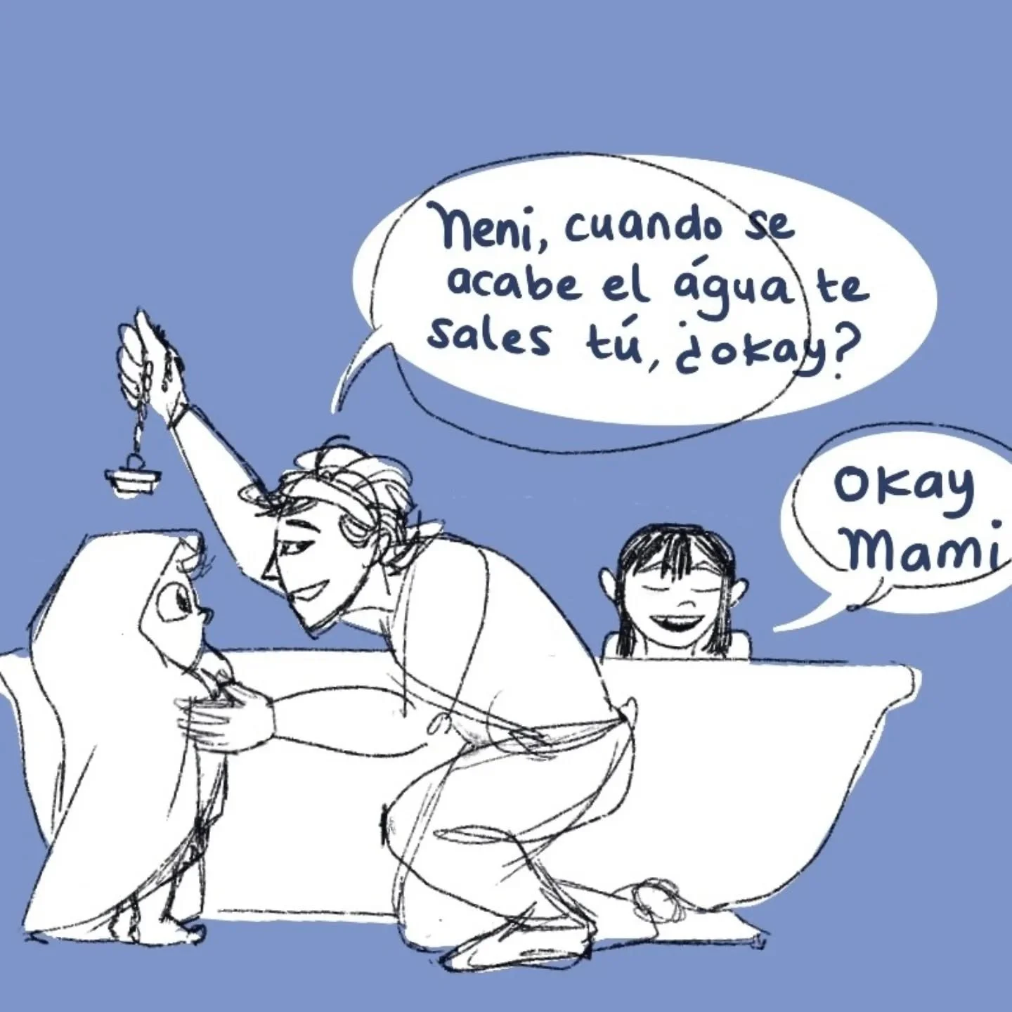 Ahhh... My child using Spanish exclusively for her wins. Do you think I contained my laughter or did I get her out immediately? 

#digitalsketchbook #motherhooddiaries #bilingualkids #comicstrip #sketchbookart