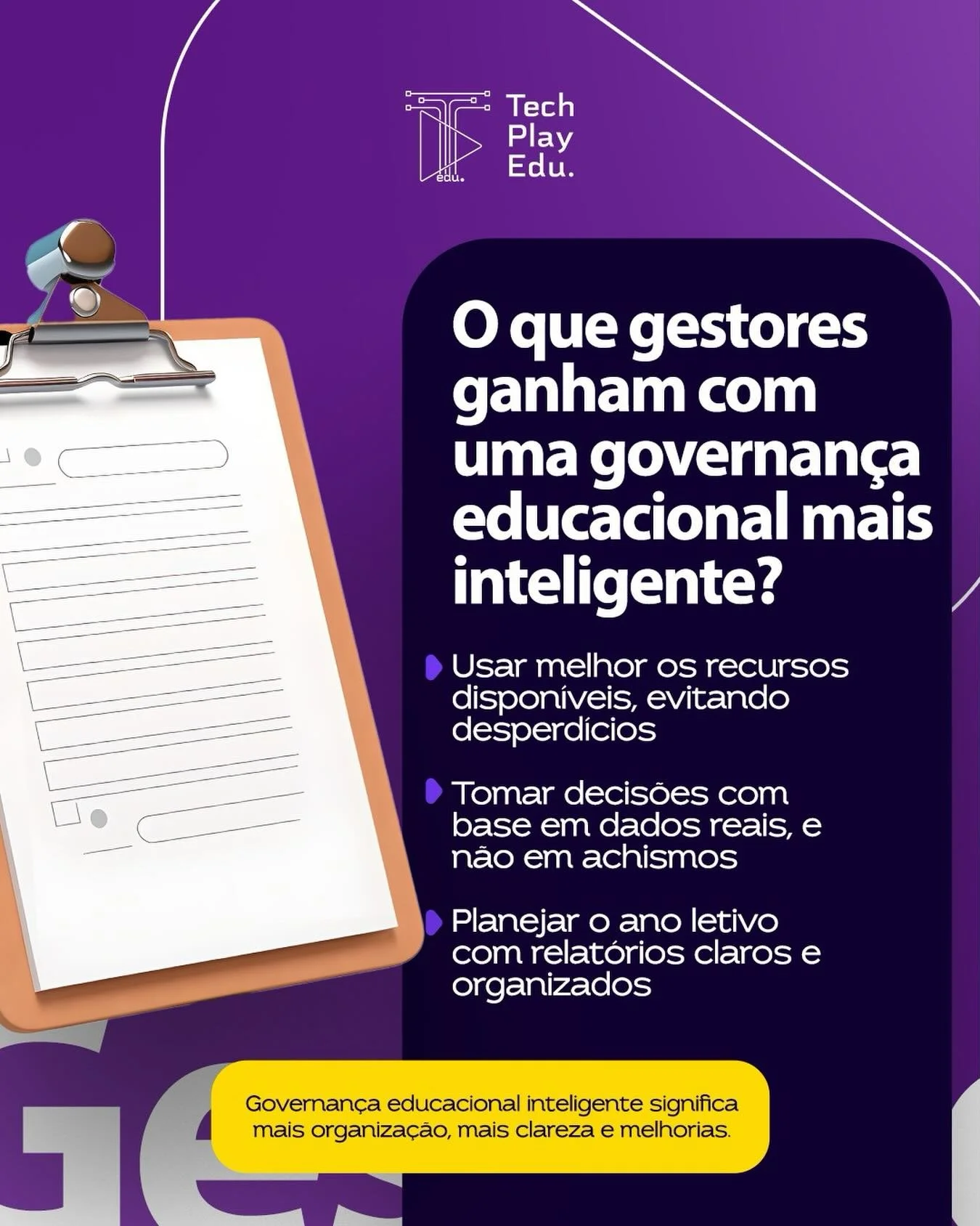 Governan&ccedil;a educacional inteligente n&atilde;o &eacute; sobre fazer mais &eacute; sobre fazer melhor. 

Com dados, organiza&ccedil;&atilde;o e clareza, gestores tomam decis&otilde;es mais assertivas, evitam desperd&iacute;cios e planejam o ano 