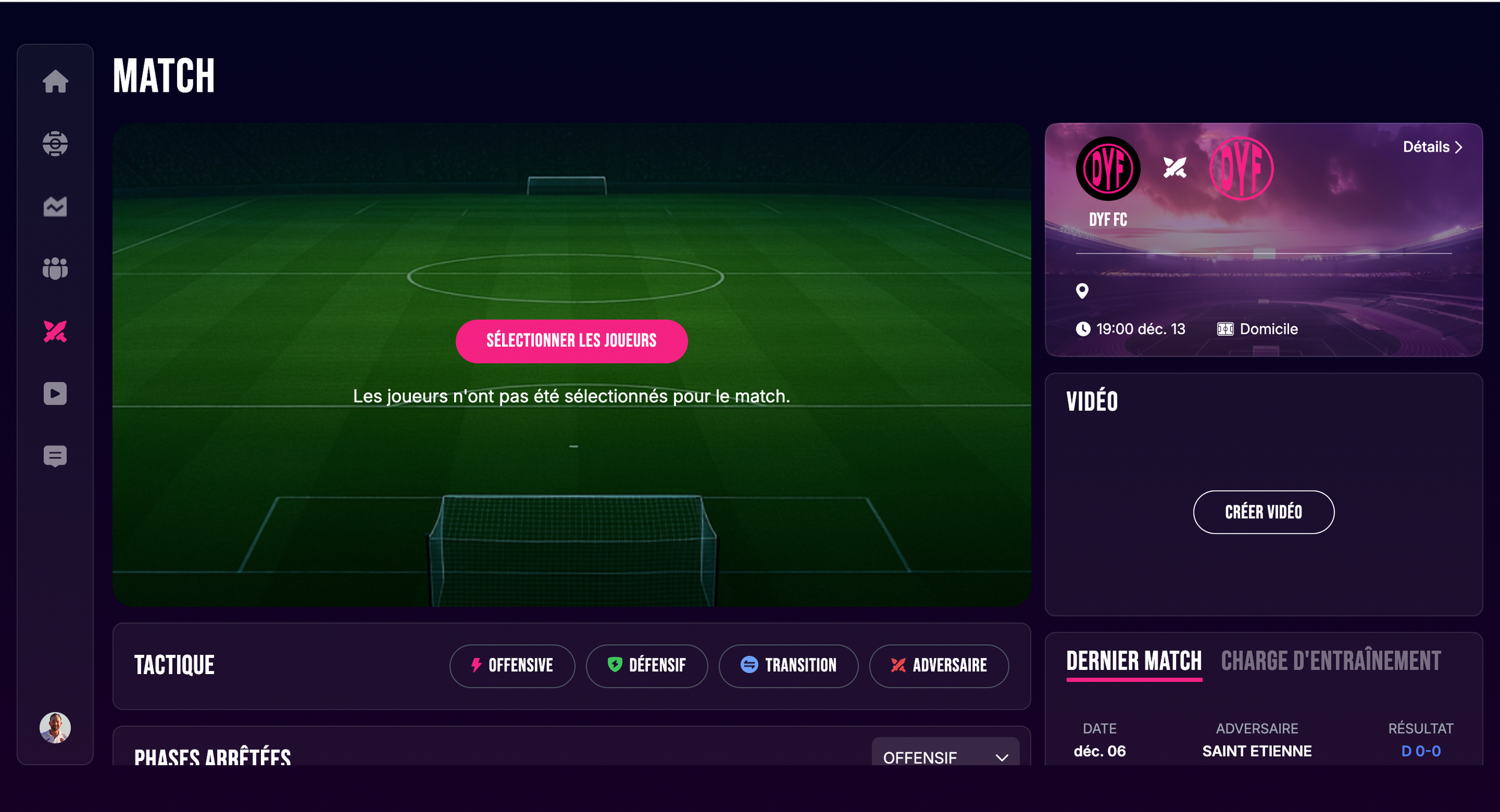 Préparation de match DYF – interface laptop