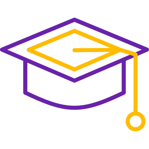 Icon of a teacher pointing at a blackboard with students seated in front.