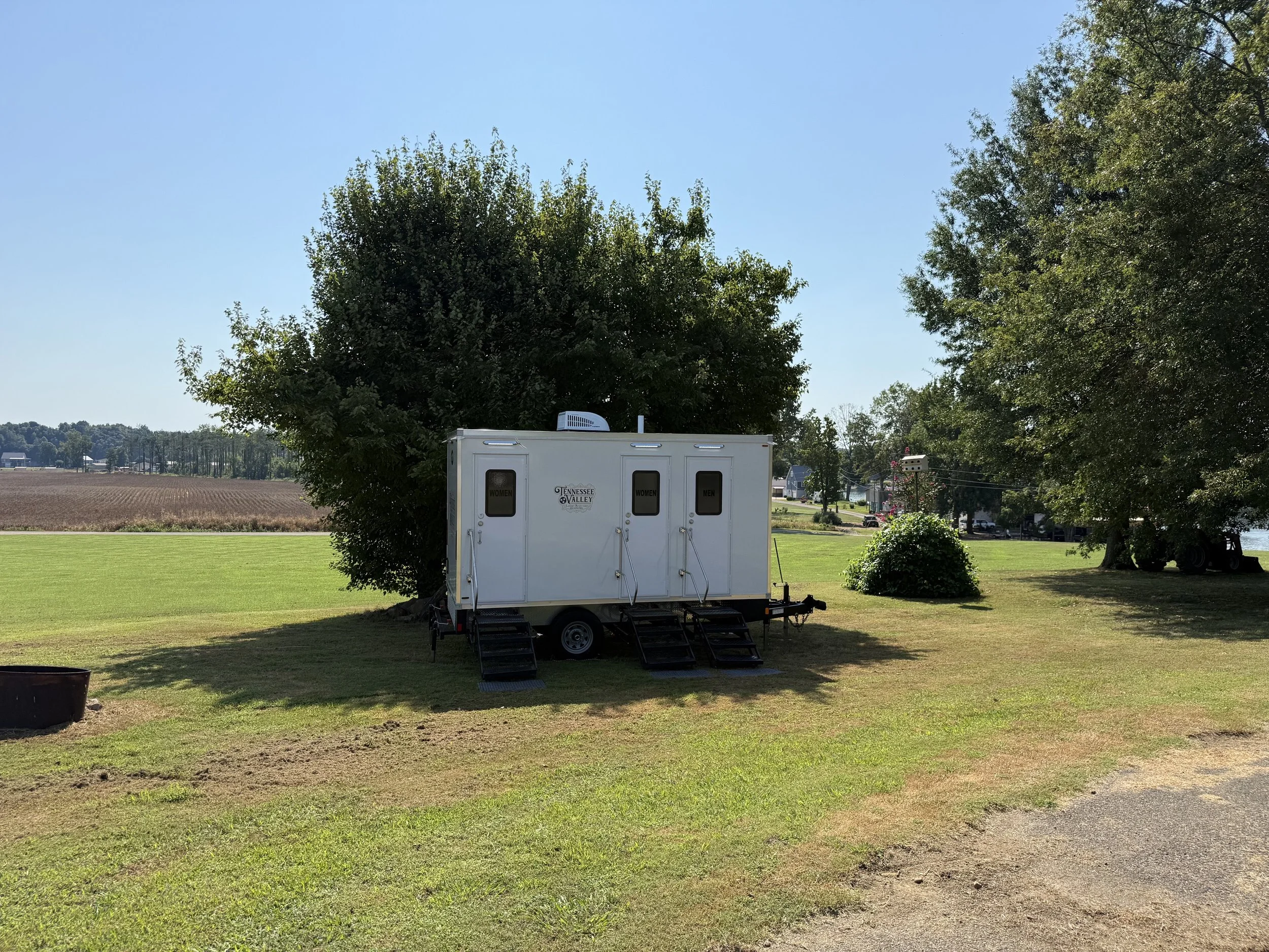 Mobile restroom trailer outside