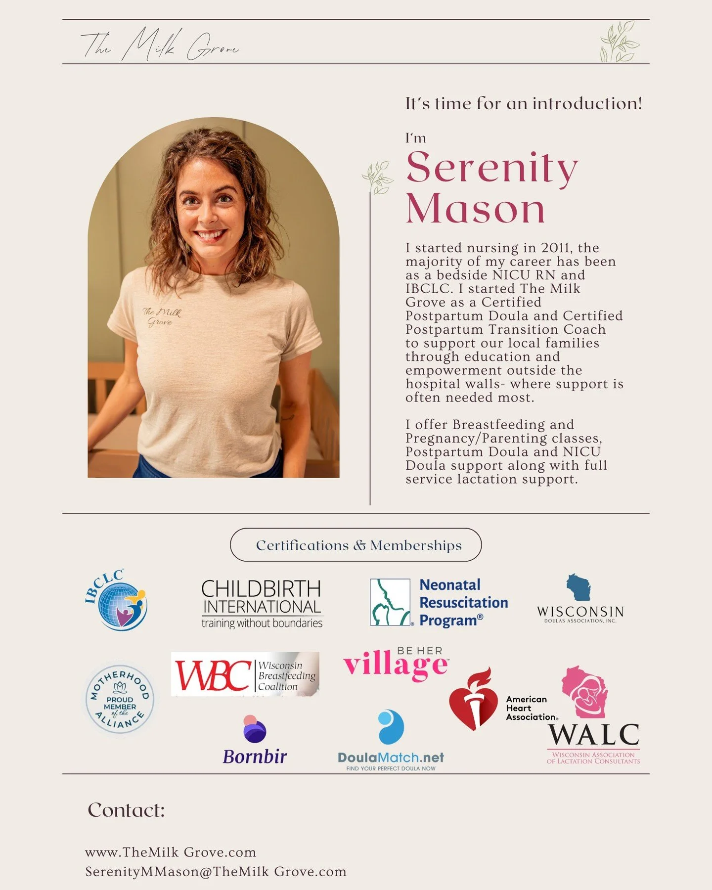 Hello!
It's time for a formal introduction:

I started nursing in 2011, the majority of my career has been as a bedside NICU RN and IBCLC. I started The Milk Grove as a Certified Postpartum Doula and Certified Postpartum Transition Coach to support o