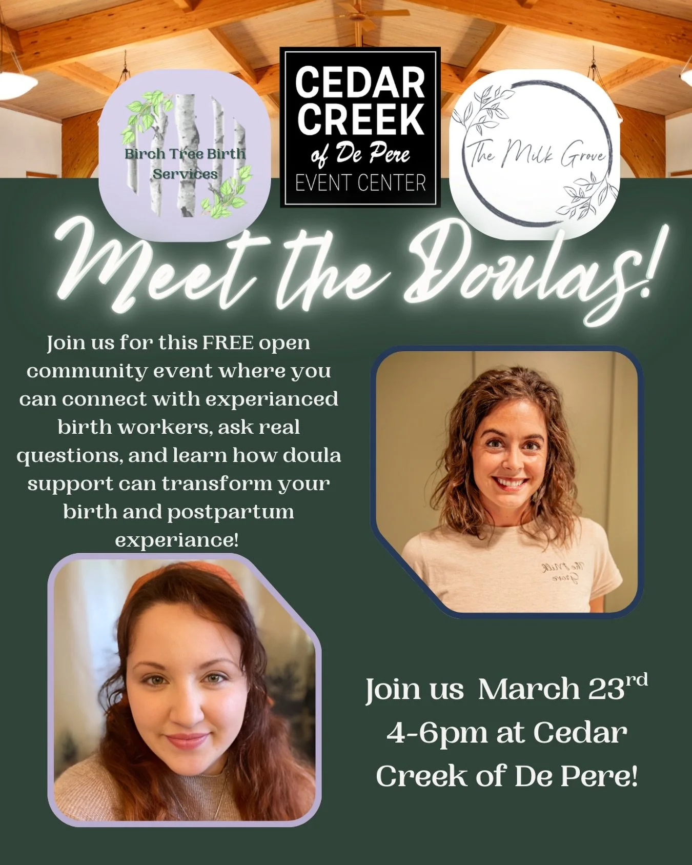 In doula work, we love collaboration over competition. Join me with Birch Tree Birth Service at Cedar Creek Events Center for a Meet the Doulas event! Join us from 4-6pm on Monday, March  23rd for this family friendly event and get to know your local