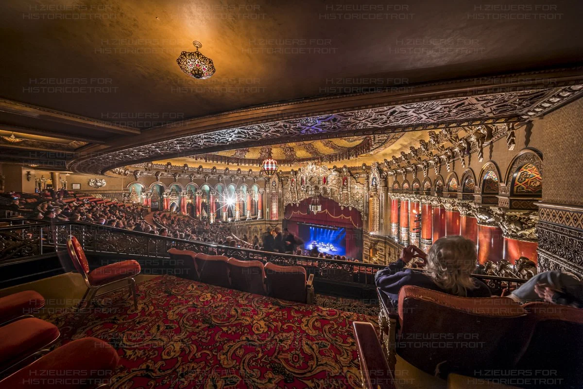 Picture of theatre from upper balcony looking towards stage.