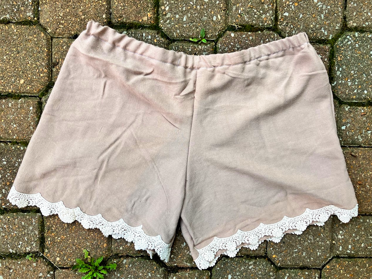 Upcycled Shorts - Brown/Lace - Size Large