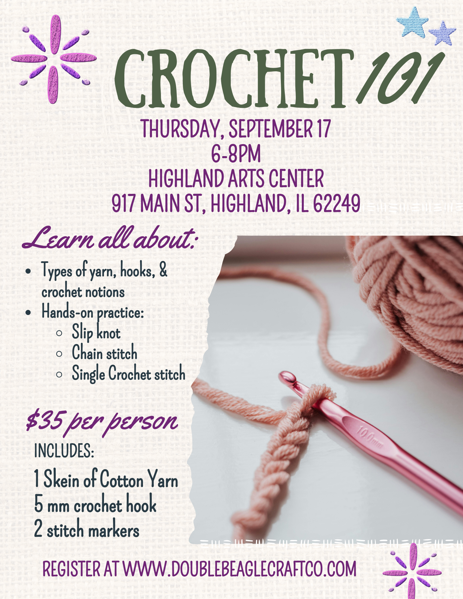 Crochet 101 Class at Highland Arts Center