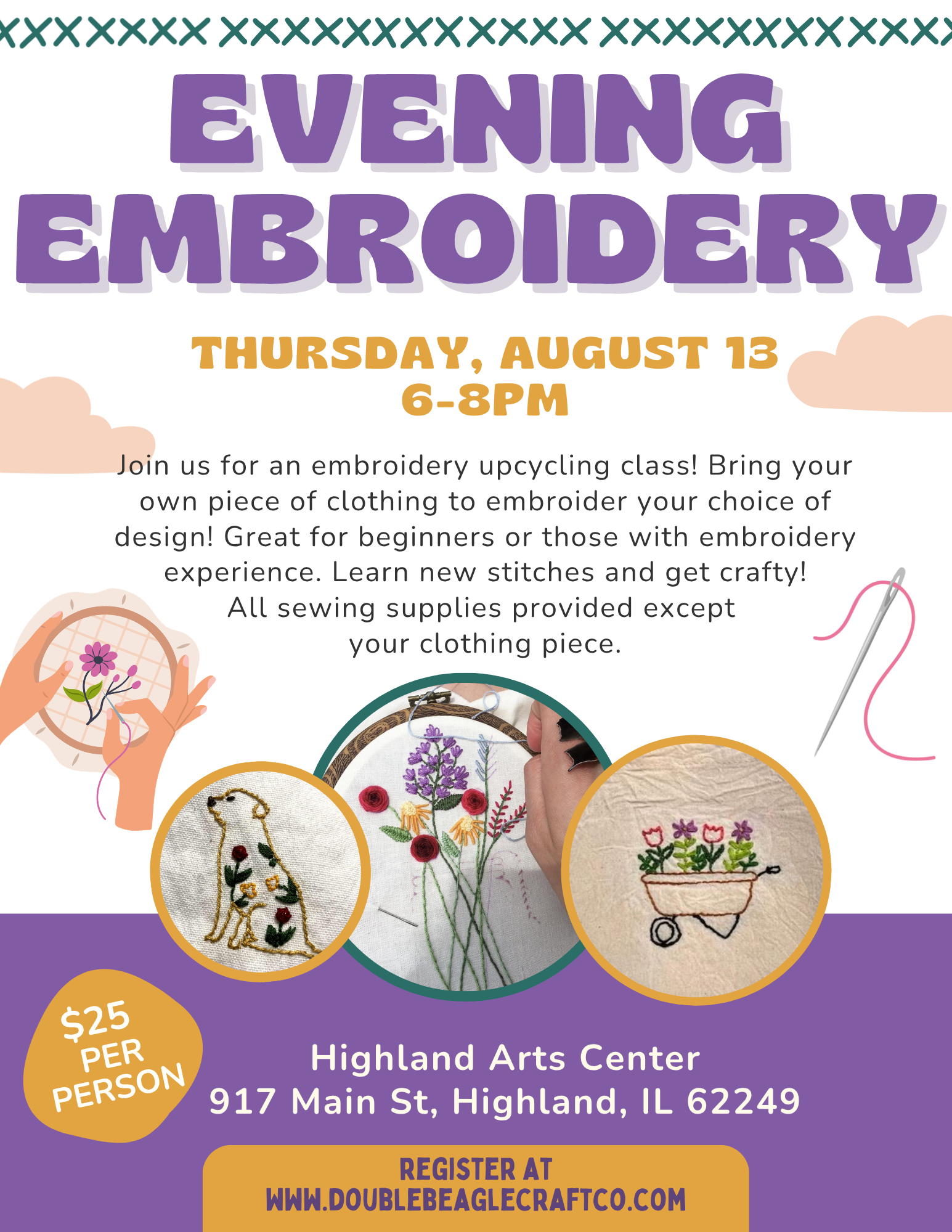 Evening Embroidery Class at Highland Arts Center