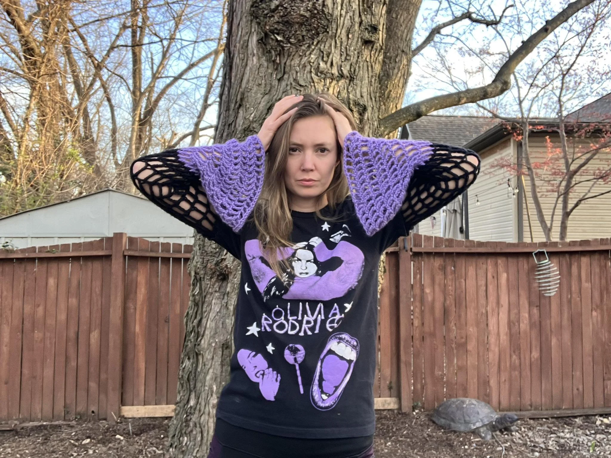 Olivia Rodrigo Tee with Crochet Sleeves- Small