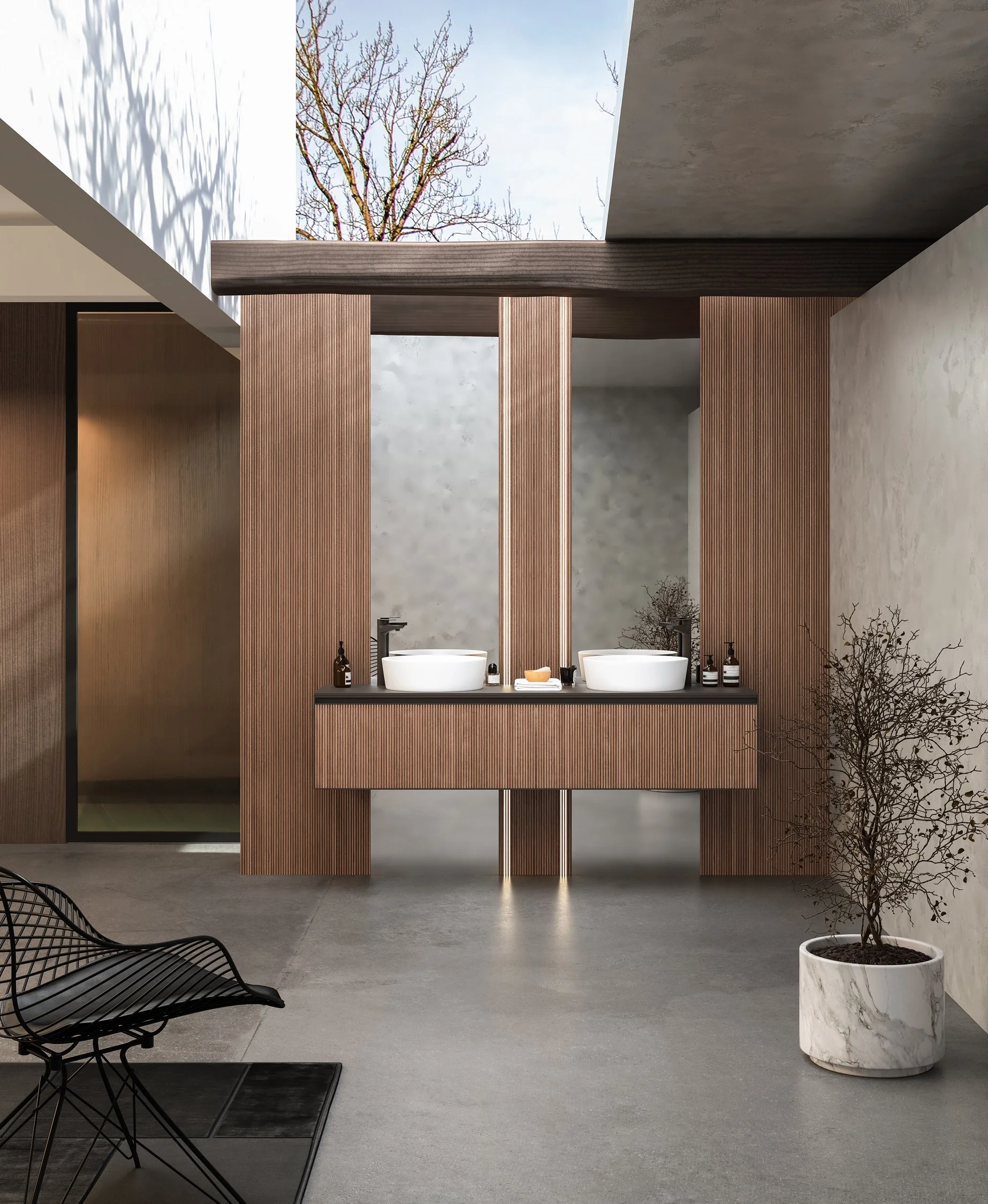 Modern luxury residence with an open-concept bathroom showcasing architectural design and structural engineering by HDS.