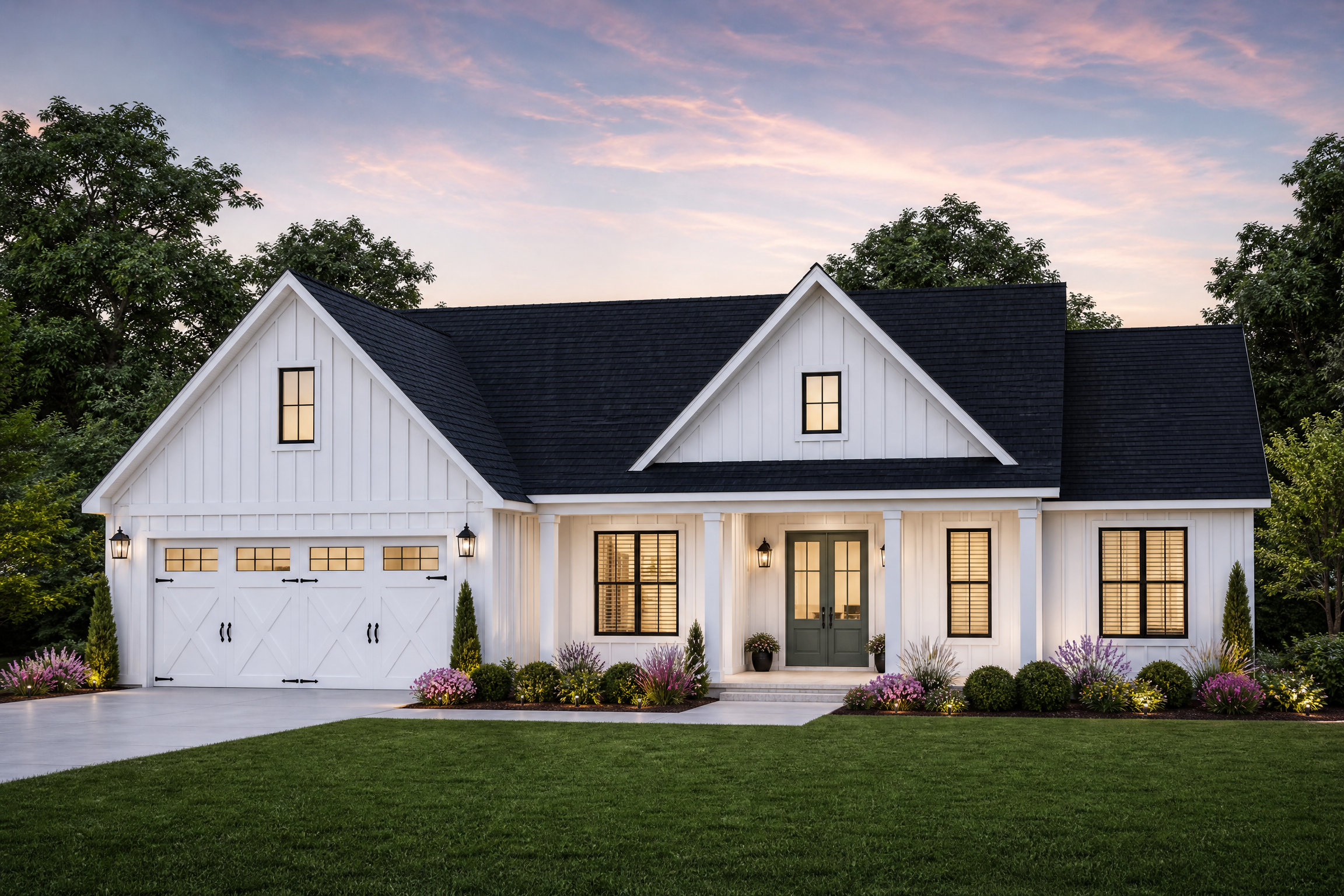 Modern farmhouse custom home featuring contemporary residential architecture and structural engineering.