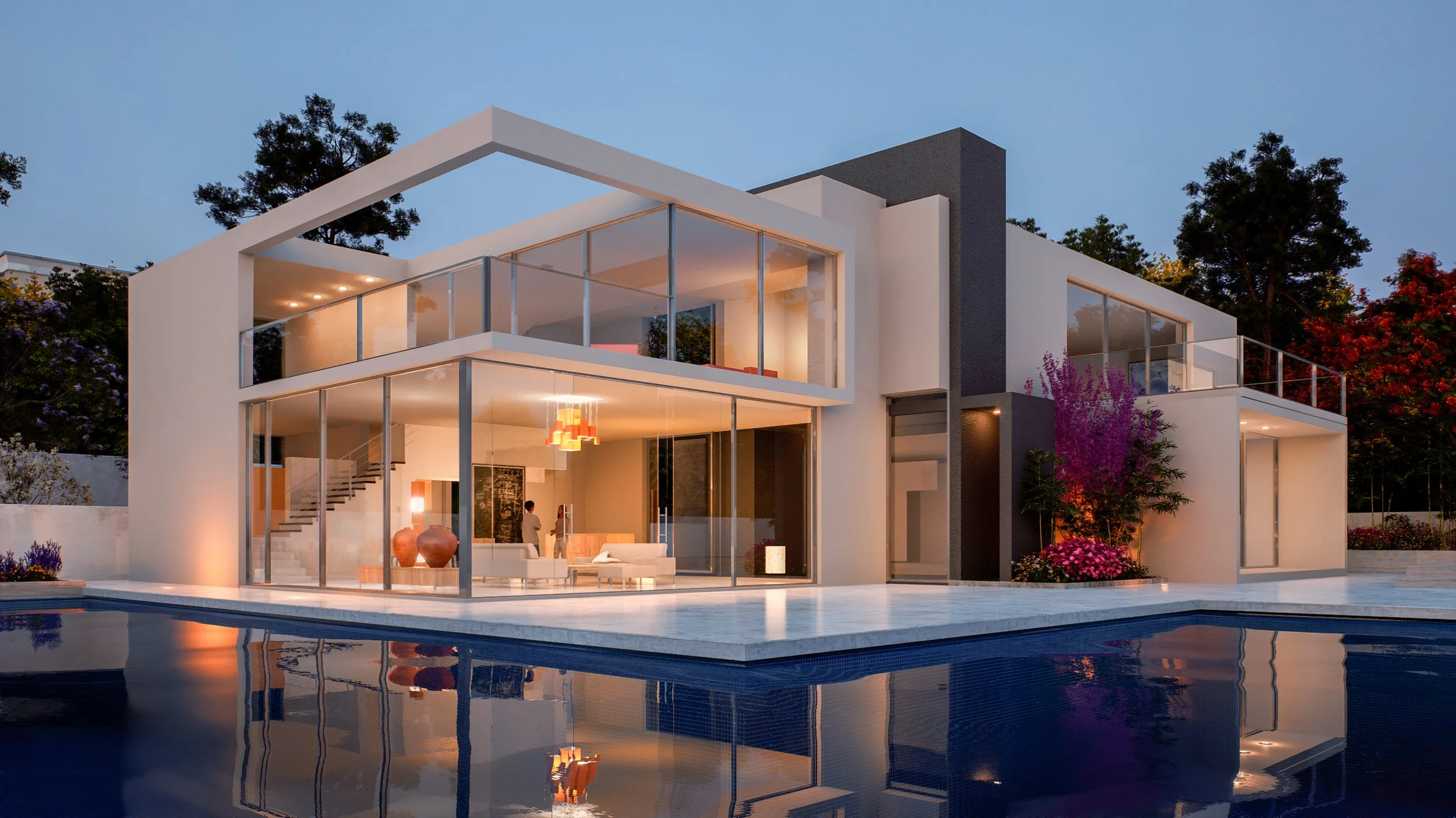 Modern luxury custom home featuring contemporary architecture, expansive glass walls, and residential structural engineering.