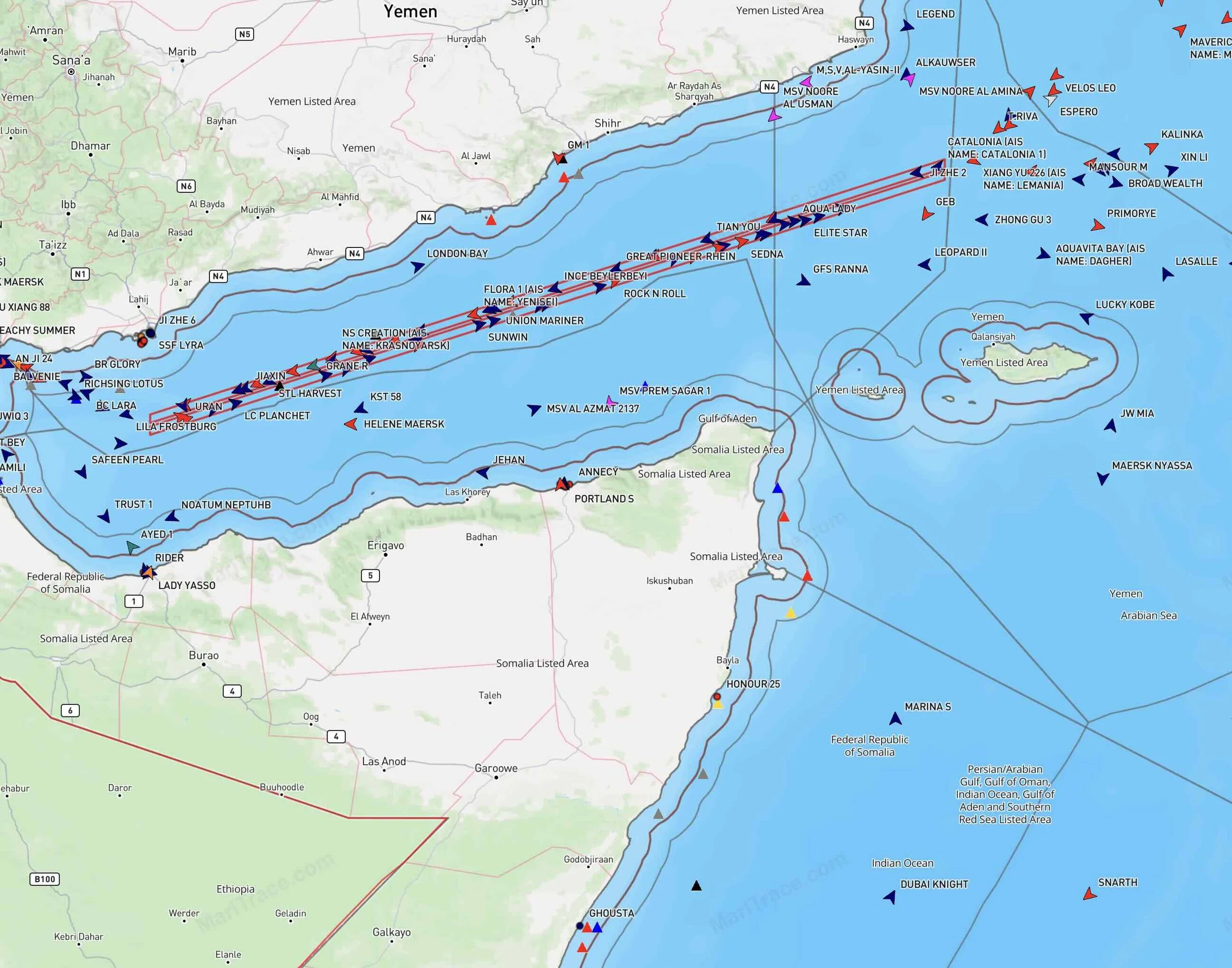 A MariTrace map graphic of Somalia / Gulf of Aden