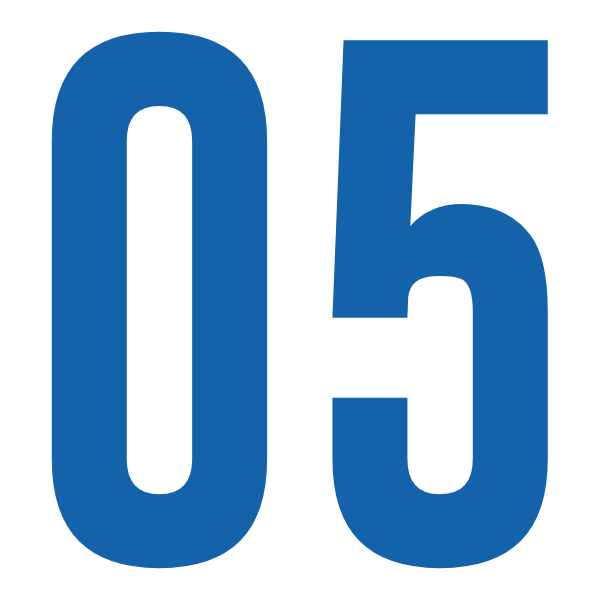 Large blue number 05 with a black background.