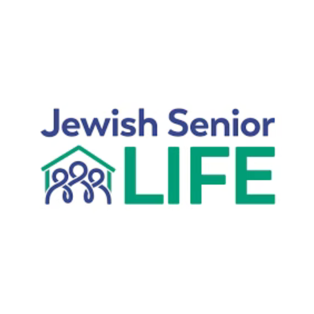 Logo for Jewish Senior Life featuring 'Jewish Senior LIFE' text and a graphic of three elderly individuals under a stylized house roof.