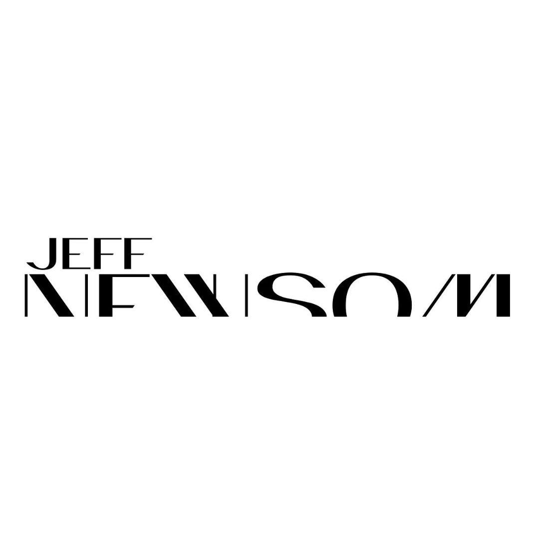 Black text 'JEFF' and stylized 'NEWSON' on a white background, with the text inverted and partially distorted.