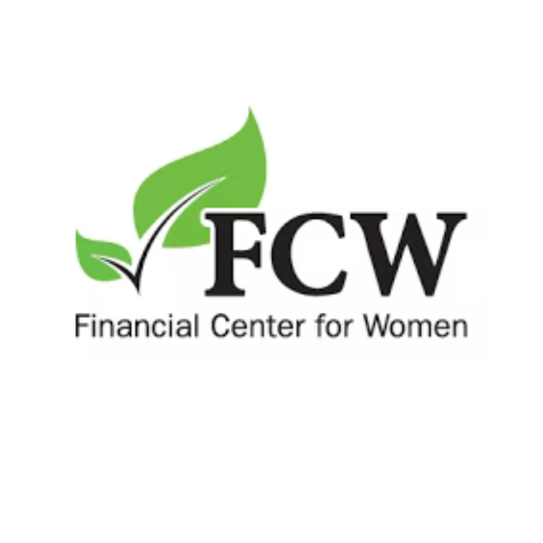 Logo for Financial Center for Women featuring green leaves and the acronym FCW.