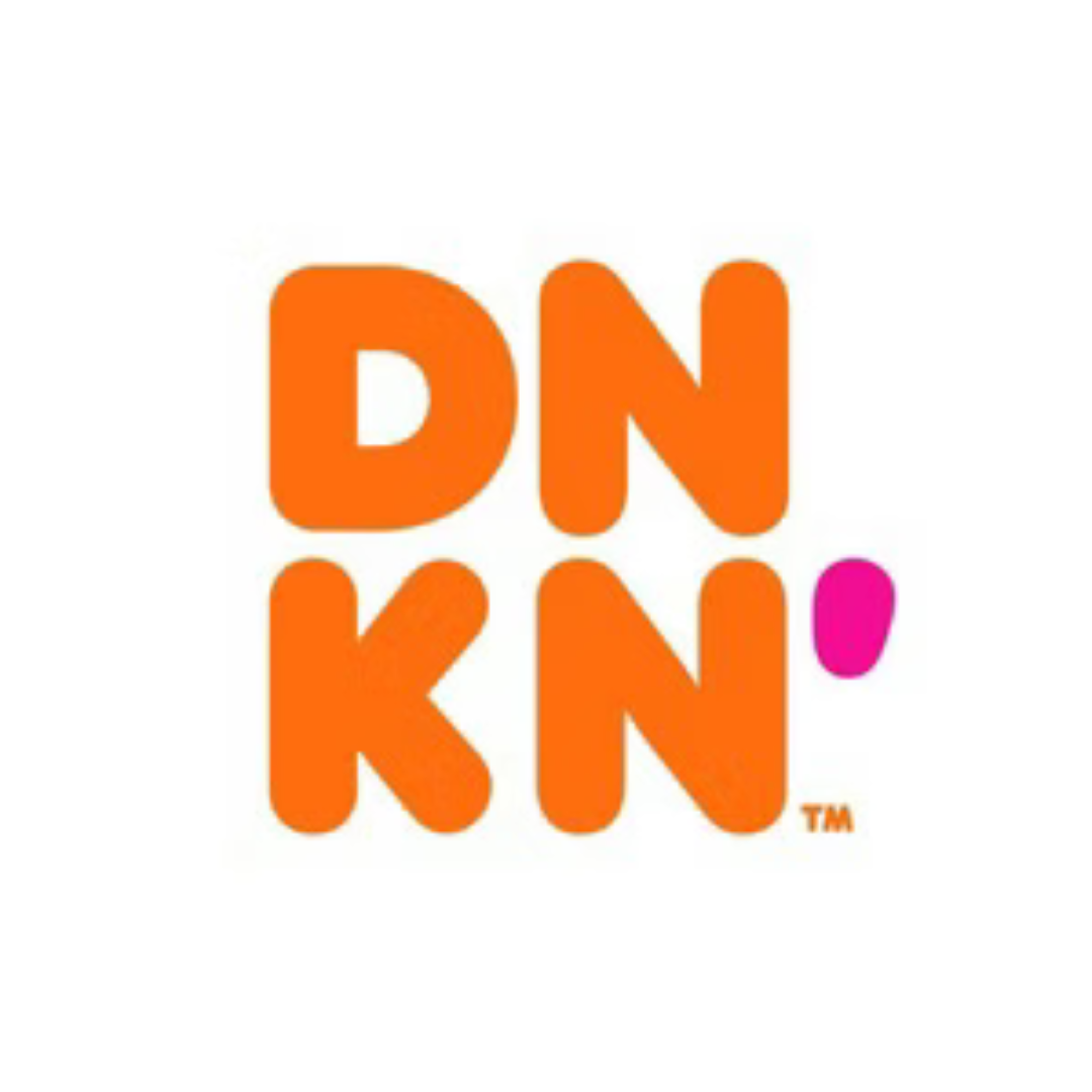 Colorful logo with the words ON and KN in orange, and a pink apostrophe, representing the Dunkin' brand.