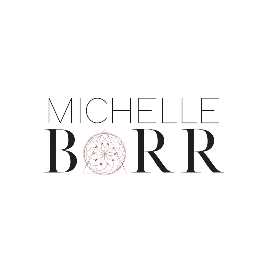 Logo for Michelle Borr with stylized text and an intricate geometric design in place of the letter 'O'.
