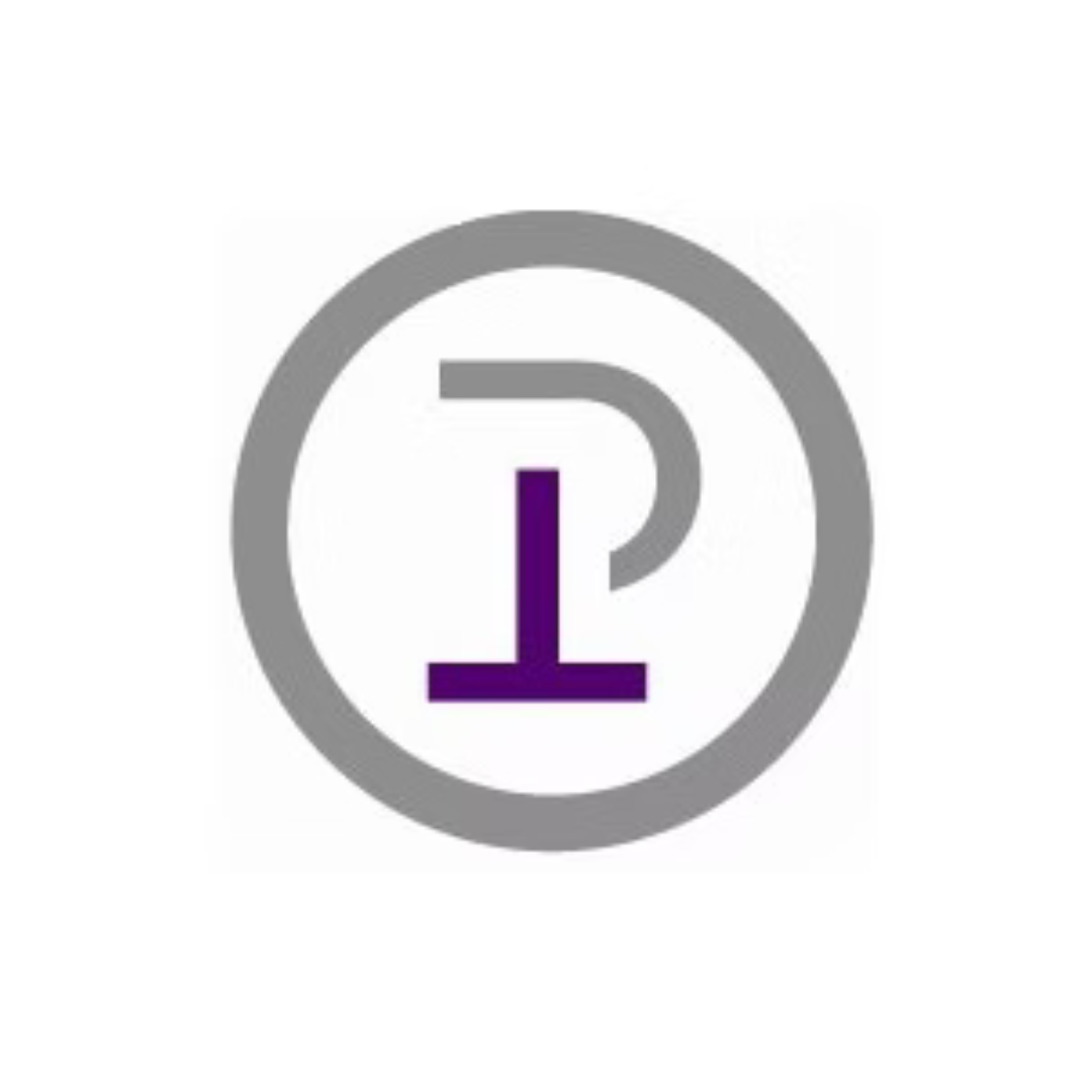 A circular logo with a gray outer ring, a purple number 1 in the center, and a gray letter P behind the number 1.