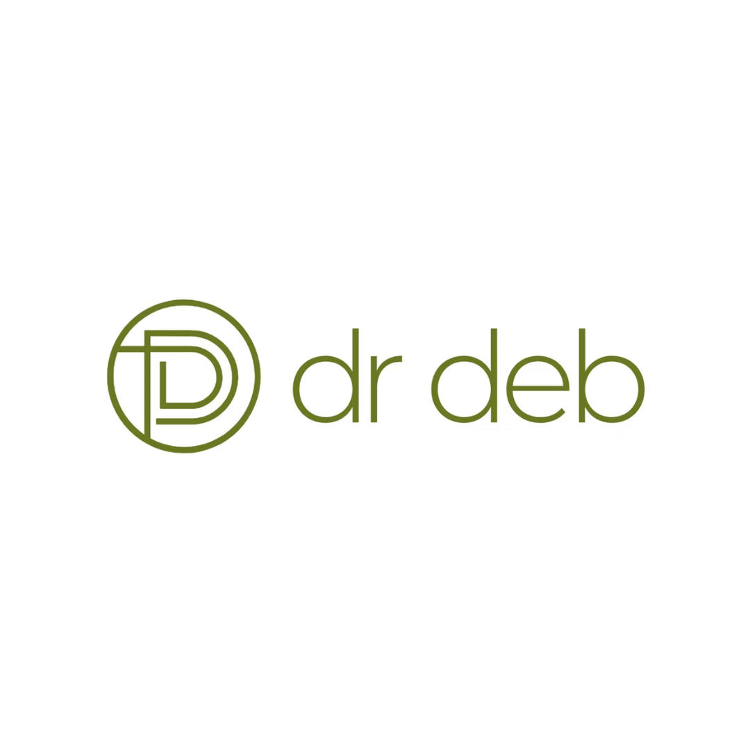 Dr Deb logo with stylized 'D' inside a circle and the words 'dr deb' in green text.