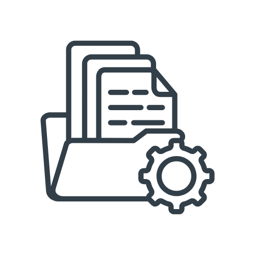 A work file and gear icon representing Colleran Accounting New Business Formation Guidance & Payroll Setup
