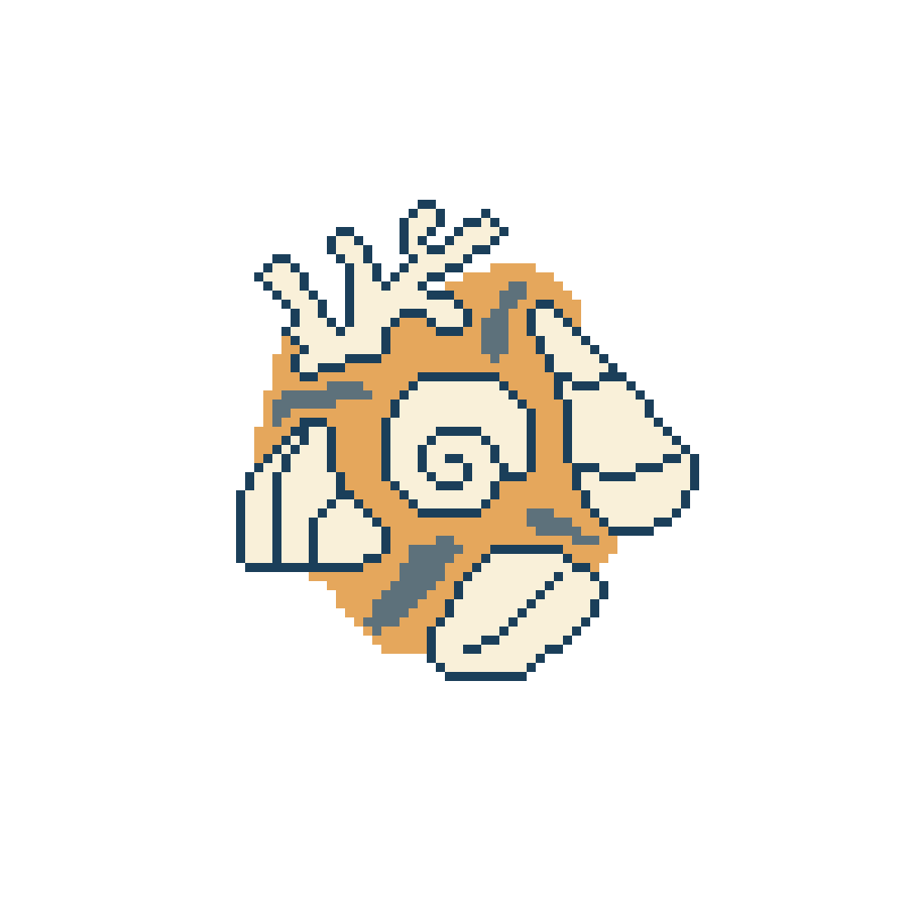 Xenophora Studios logo, a pixel art drawing of multiple sea shells combined into one.