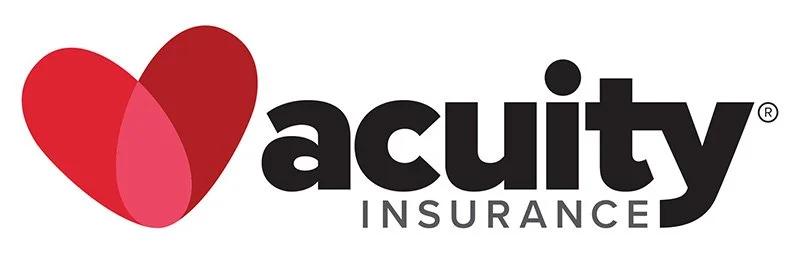 Logo of Acuity Insurance featuring a stylized red and pink heart and bold black and gray text.