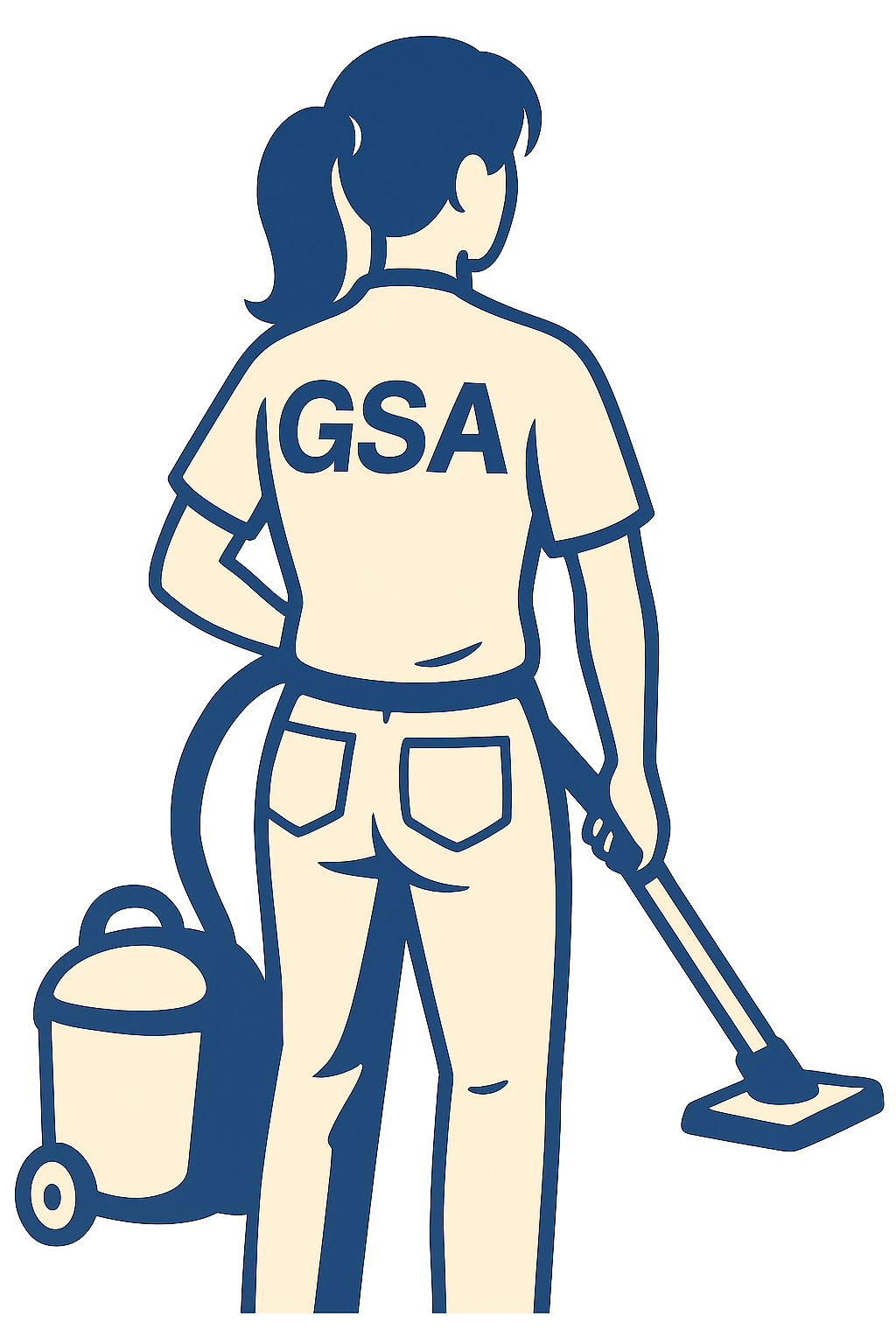 Illustration einer GSA-Mitarbeiterin bei der Unterhaltsreinigung