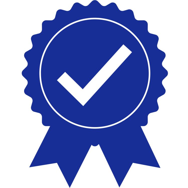 Icon eines Qualitätssiegels mit Haken als Symbol für geprüfte Qualität