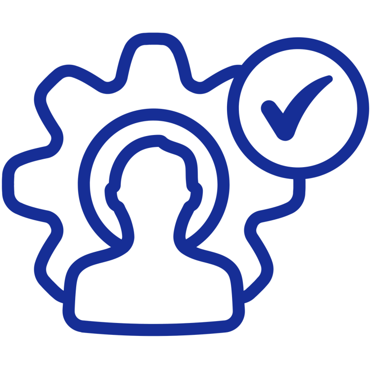 Icon eines Mitarbeiters im Zahnrad als Symbol für geschultes Personal