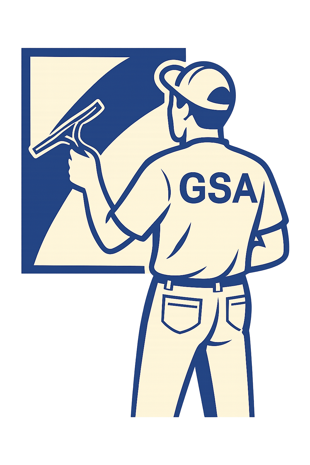 Illustration eines Fensterreinigers der GSA bei der professionellen Glasreinigung.