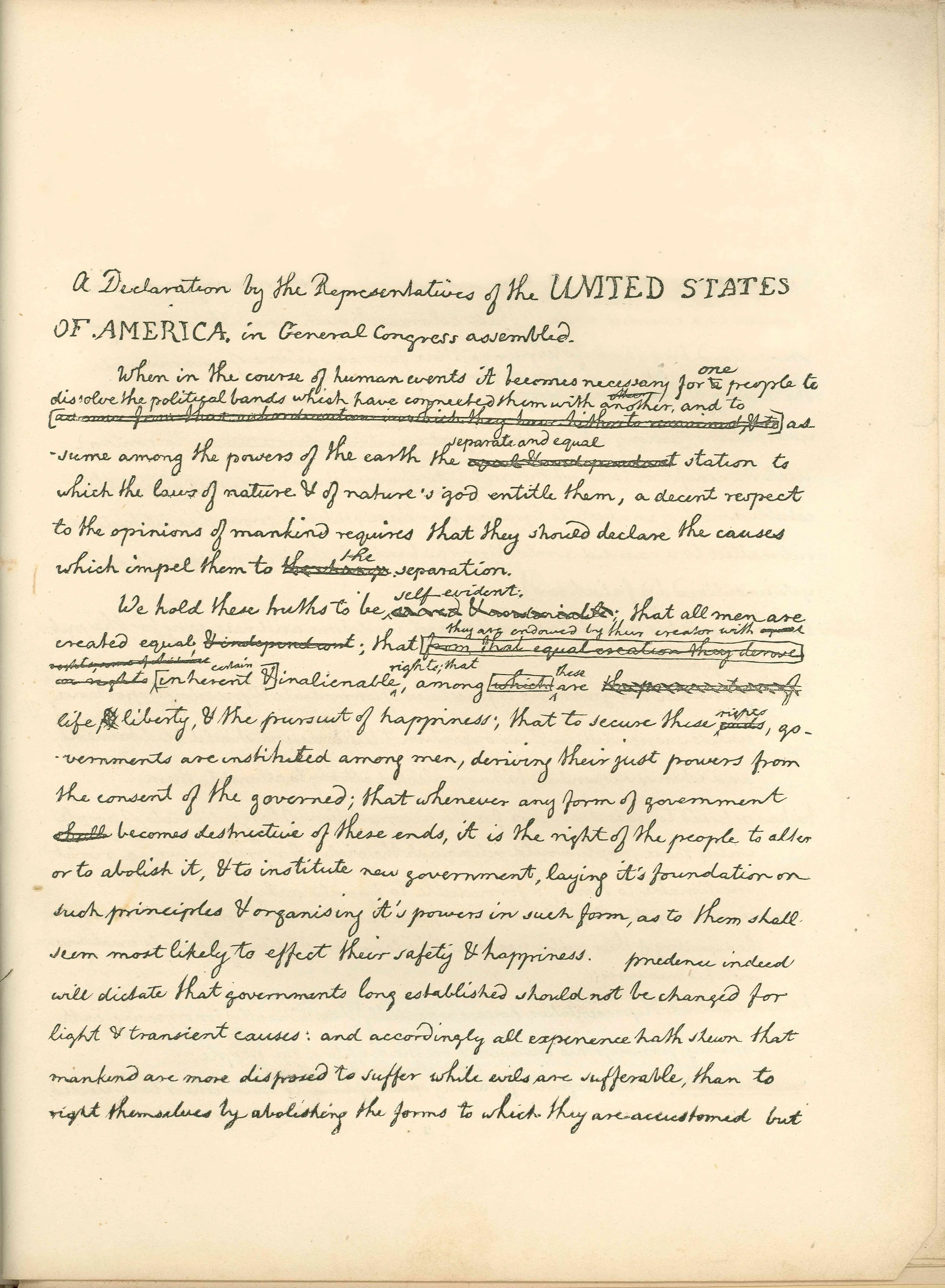 Declaration of Independence Rough Draft Page 1