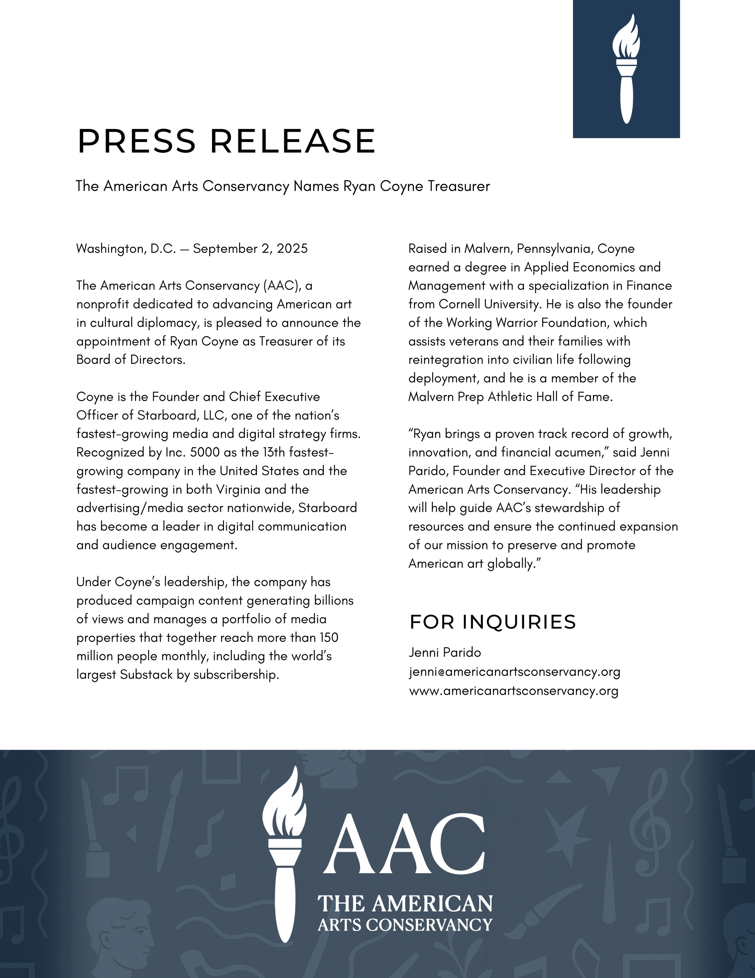 Press Release: AAC Welcomes Ryan Coyne as Treasurer