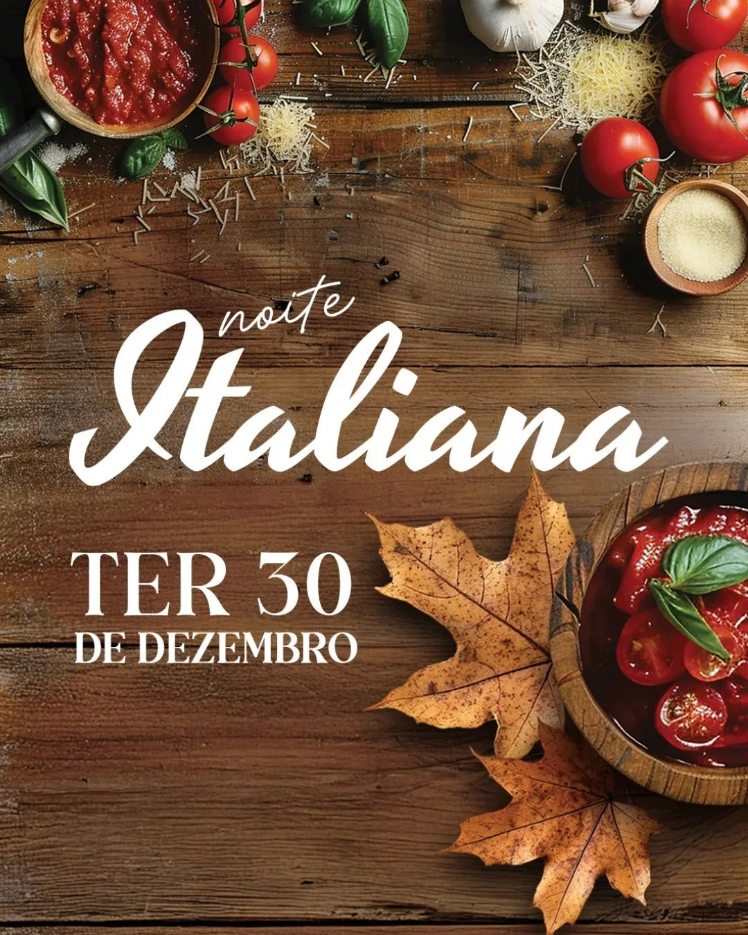 No dia 30/12, o Pl&aacute;tano recebe voc&ecirc; para um jantar italiano preparado pelo Chef Fabiano Alves uma noite aconchegante, saborosa e perfeita para fechar o ano com calma.

Estamos com poucas mesas dispon&iacute;veis, fa&ccedil;a sua reserva.