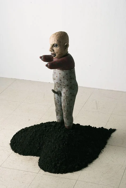 Things that get you up/Things that get you down, ceramic/dirt, 36” x 22” x 26”