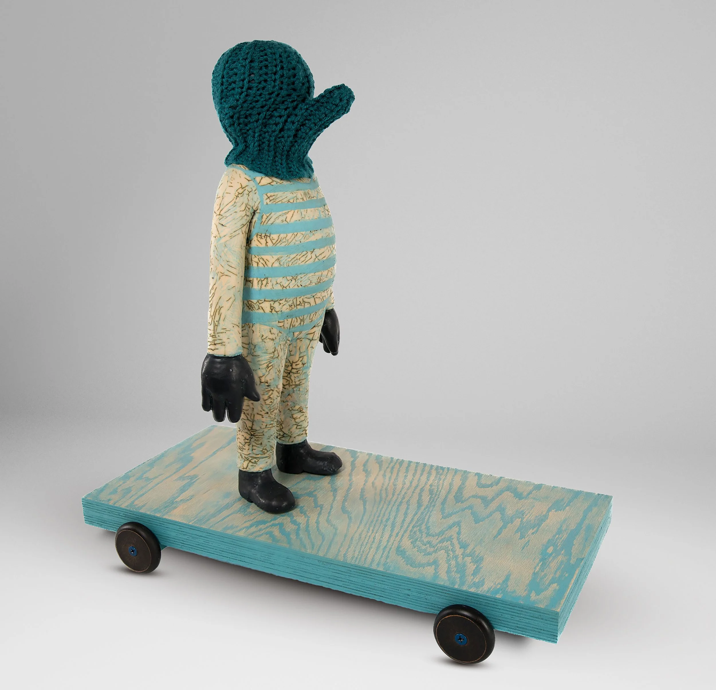 Veiled Figure, Ceramic/Wood/Fiber, 23 x 11 x 14, 2024