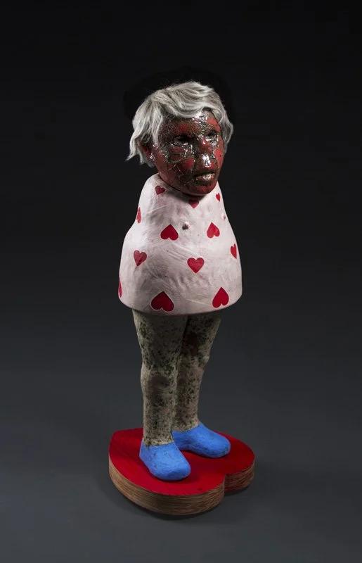 Figure About Hearts, Ceramic/wood, 20”x12” x 12,” 2011 