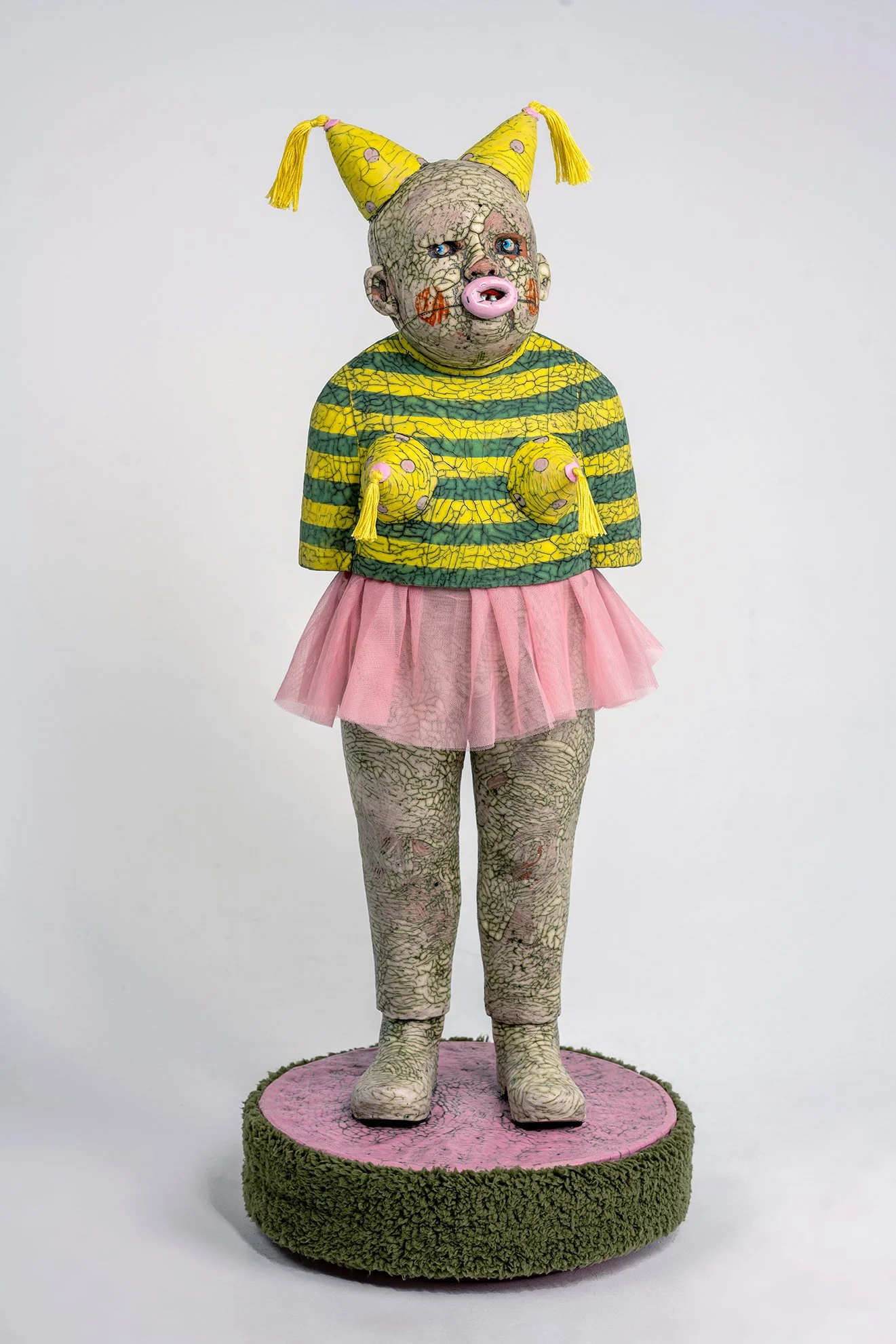 Quadruple Party Hat Figure, Ceramic/Mixed Media, 40 x 11 x 18, 2022-24