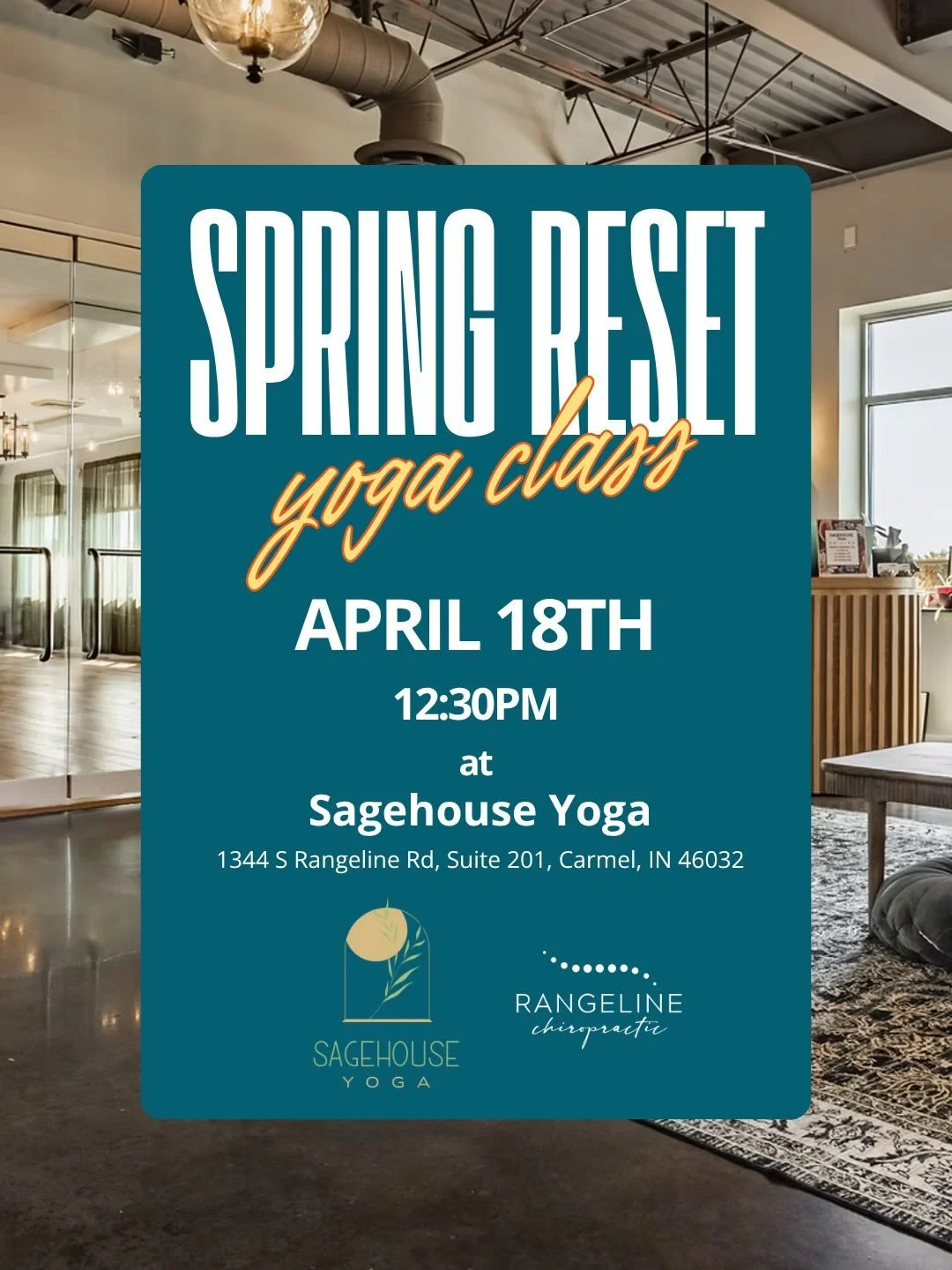 📌 SAVE the date! 
⠀⠀⠀⠀⠀⠀⠀⠀⠀
Step into spring with a complimentary beginner yoga class at @sagehouseyoga_carmel hosted by @rangelinechiropractic!
⠀⠀⠀⠀⠀⠀⠀⠀⠀
🗓️ Saturday, April 18th 
🕧 12:30 PM 
📍 1344 S Rangeline Rd, Suite 201, Carmel, IN 46032
⭐️ 