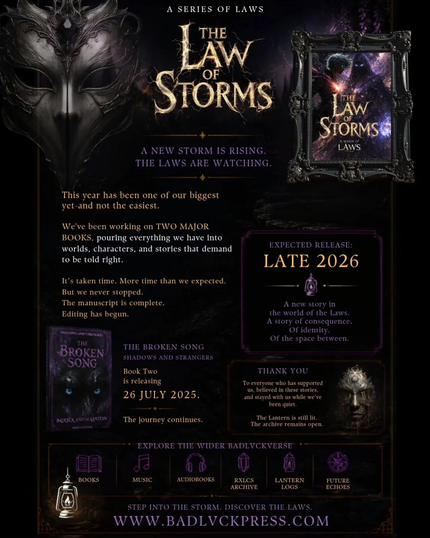 Edit - Yes The Broken Song says 2025... It should be 2026 😂

For months we've been quiet.
Not because we've stopped creating and not because we've disappeared, it's because we've been building.
This year we've been working on two major books, rebuil