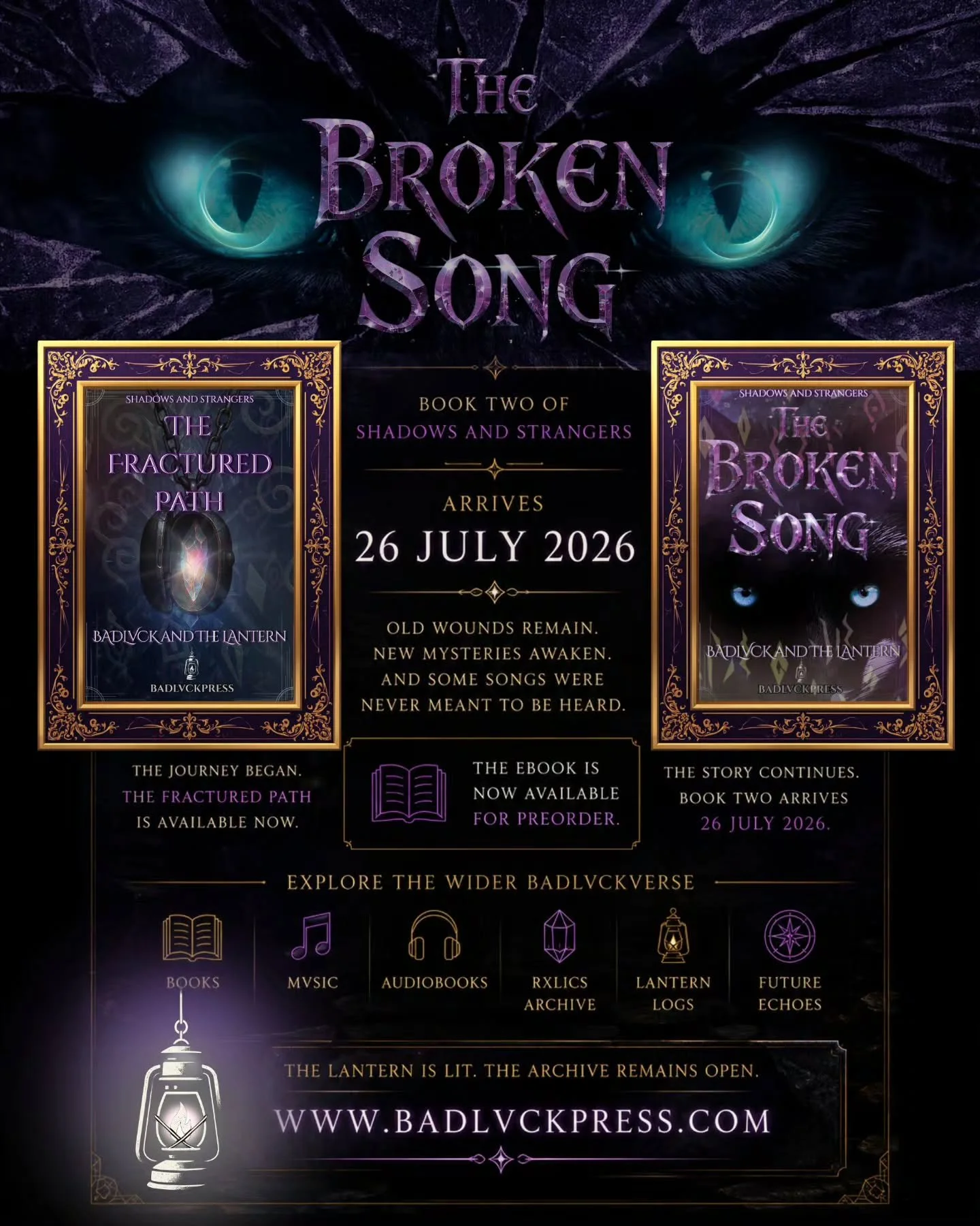 The path continues.

The Broken Song Book Two of Shadows and Strangers

Arrives 26 July 2026.

Old wounds remain. New mysteries awaken. And some songs were never meant to be heard.

The eBook is now available for preorder.

If you're new to the Realm