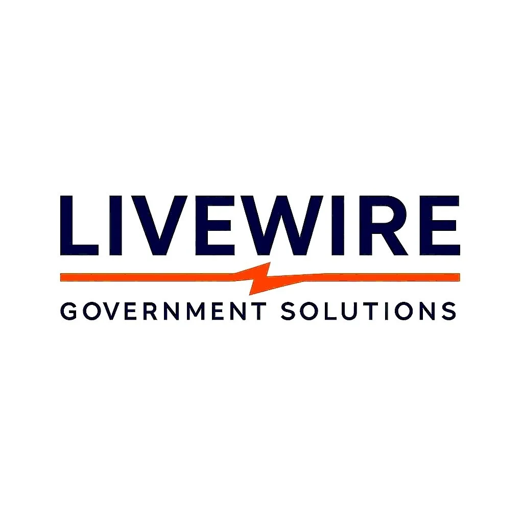 Logo of Livewire Government Solutions with the company name in dark blue, a stylized lightning bolt in orange, and the text 'GOVERNMENT SOLUTIONS' underneath.