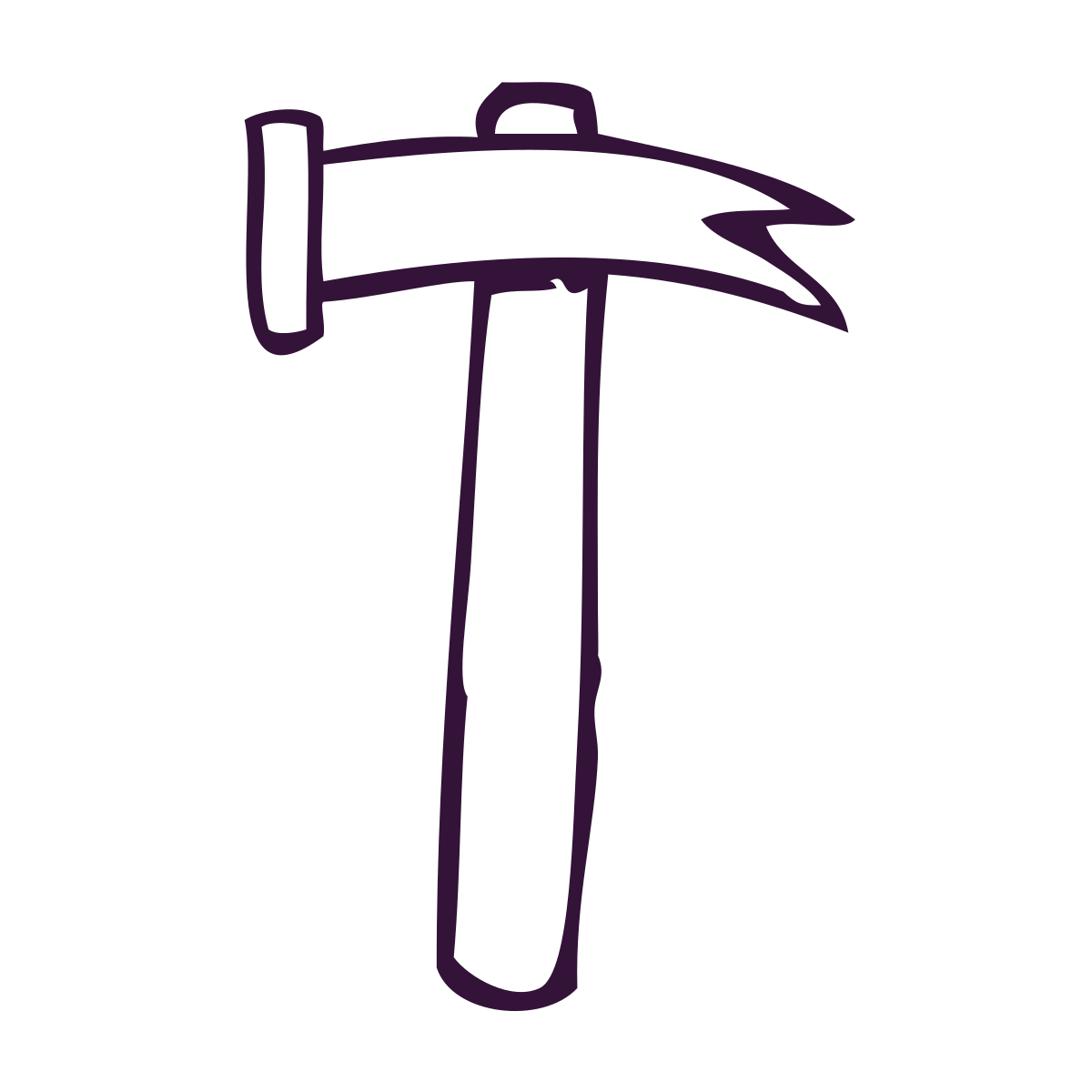 Outline drawing of a pickaxe with a purple outline.
