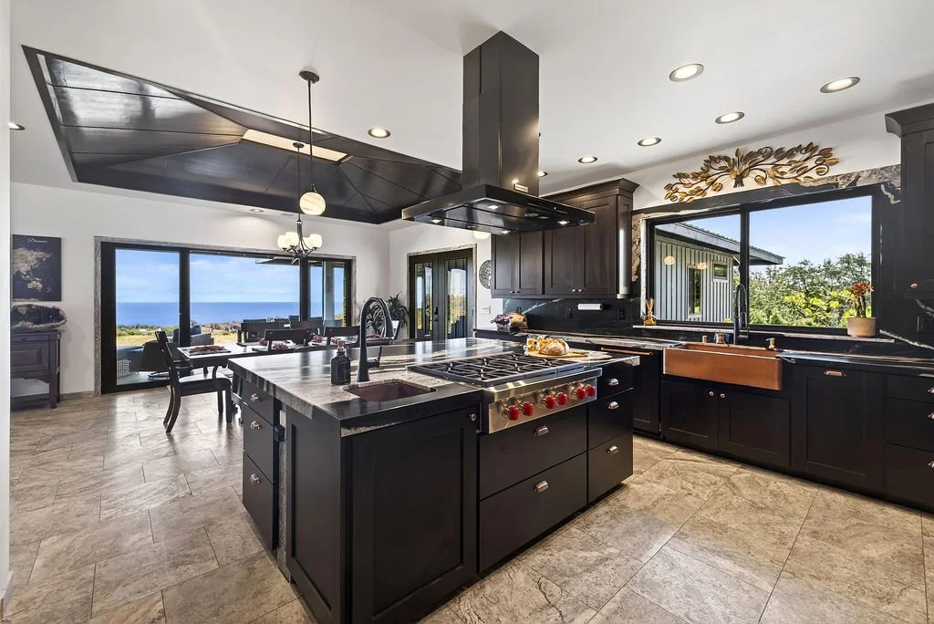Chef's kitchen at Stargate Farm luxury vacation home Big Island Hawaii