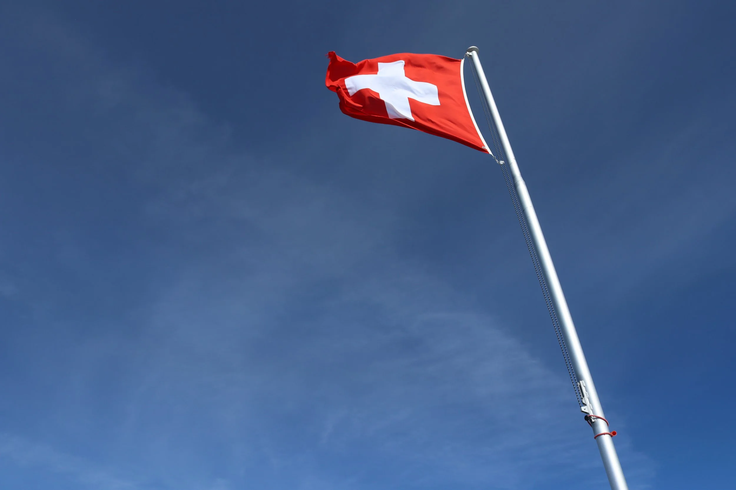 The flag of Switzerland, seen at the top of Glacier 3000.