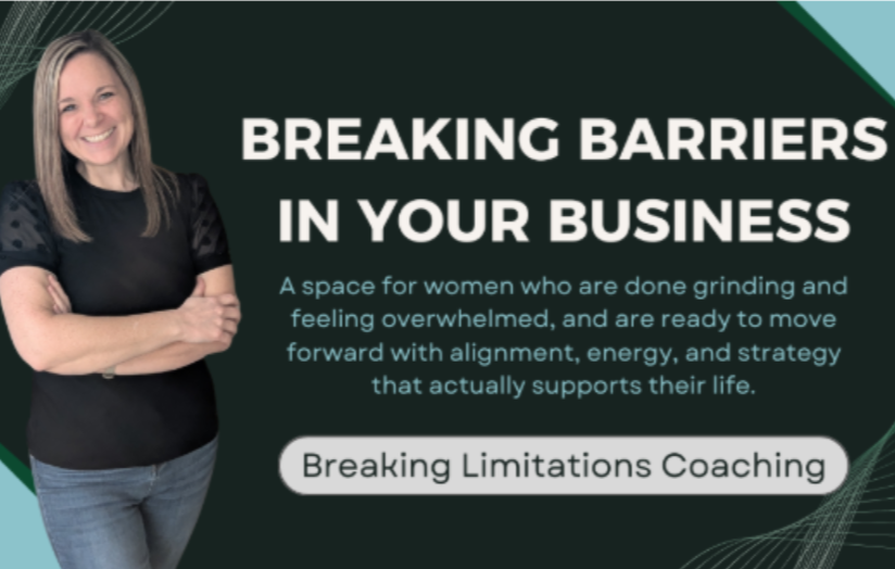 Logo for Breaking Limitations Coaching with a butterfly graphic and green background