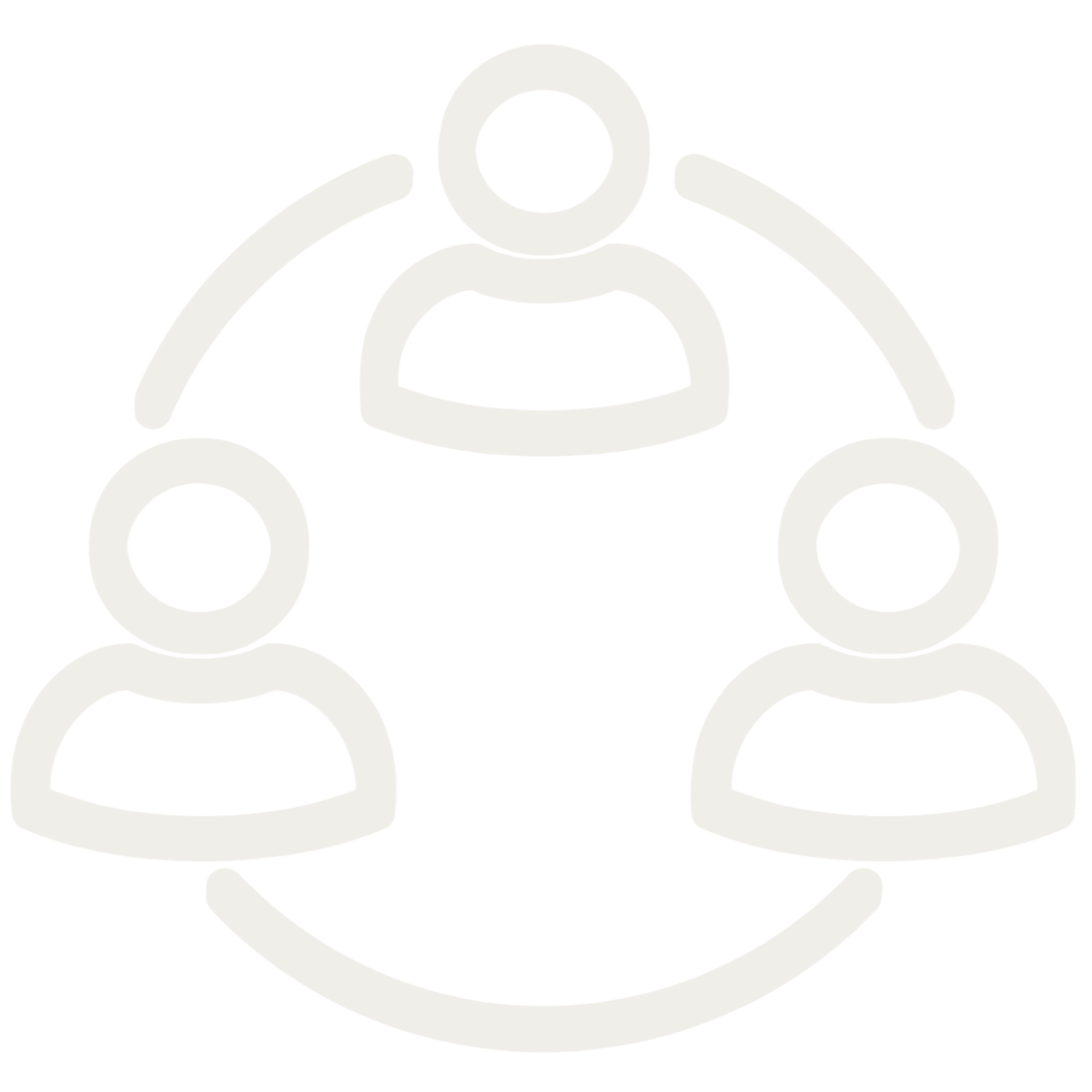 Icon of three people connected in a circle representing teamwork or collaboration.