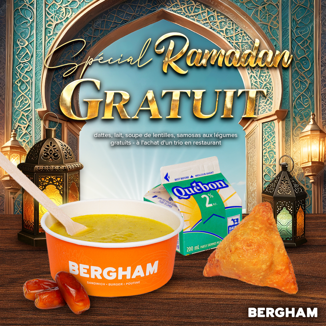 lentil soup, 3 dates, 1 samosa and milk carton