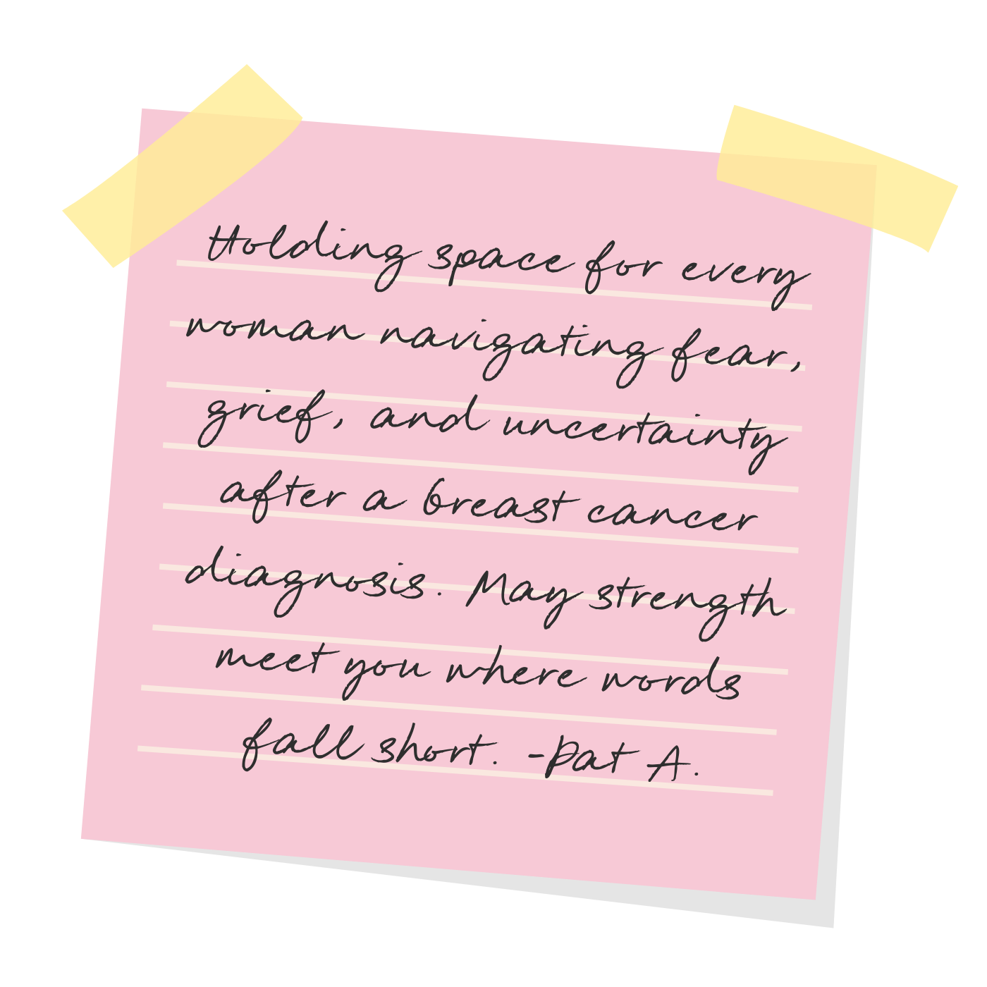 A pink note with motivational handwriting taped to a black background.